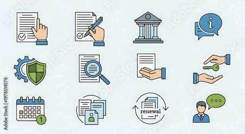 Business icons depicting various office tasks and communication methods