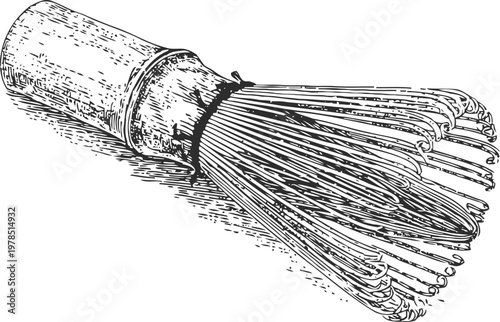 Traditional bamboo matcha whisk with fine bristles for japanese tea preparation and ceremony