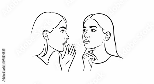 Two women whispering secrets, one with hand near mouth