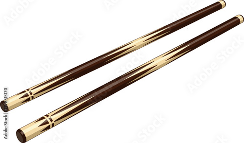 Pair of Professional Wooden Billiard Pool Cues Isolated on White