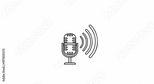Vintage microphone icon emitting sound waves