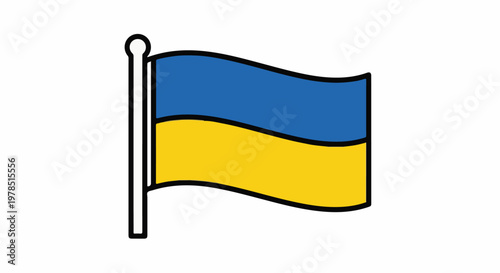 Waving national flag with blue and yellow horizontal stripes on a pole