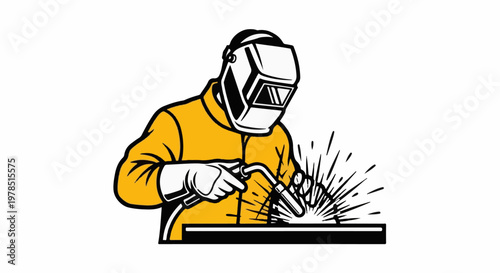 Welder in protective gear creating sparks with a torch