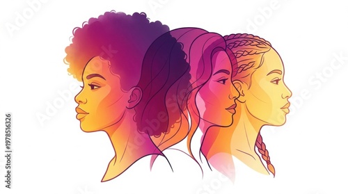 Profile Silhouettes of Diverse Women with Gradient