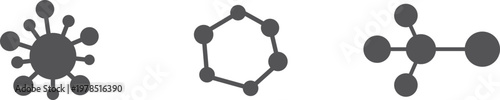 Three different molecular structures illustrated with black spheres and sticks