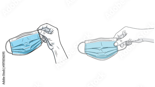 Human Hands Holding Blue Medical Surgical Face Masks for Protection Against Viruses and Airborne Diseases During Pandemic
