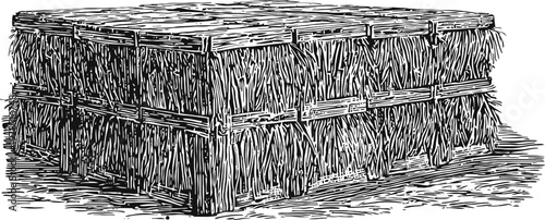Stacked hay bales bundle rectangular farm haystack agricultural dry straw in rectangular blocks