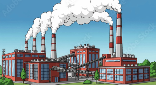 Industrial Power Plant Emitting Smoke into the Atmosphere.