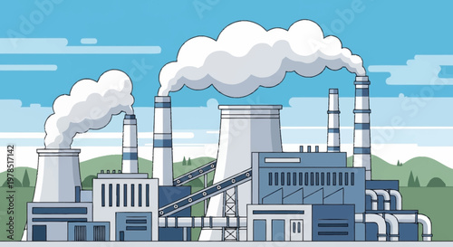 Industrial Power Plant Emitting Smoke into the Atmosphere.