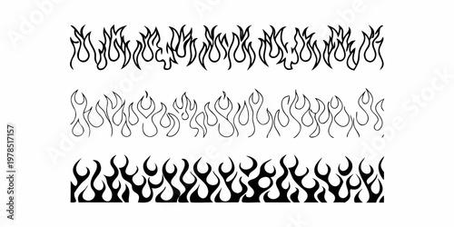 Three rows of stylized black flames against a white background