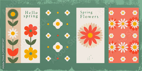 Colorful floral illustrations arranged in a vertical rectangular composition