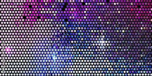 Abstract background of vibrant colorful led lights in a grid pattern