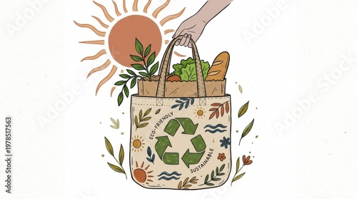 Sustainability Concept with Recycling Bag and Sun