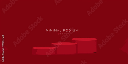 Red minimalist podium display with three cylindrical steps