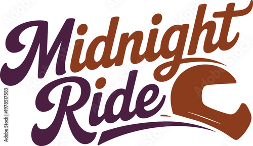 Midnight Ride typography with helmet graphic for retro and text for vintage and motorcycle