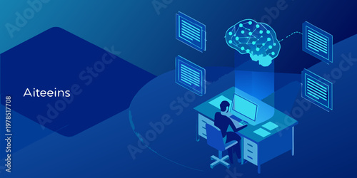 Artificial intelligence concept with a person working at a computer