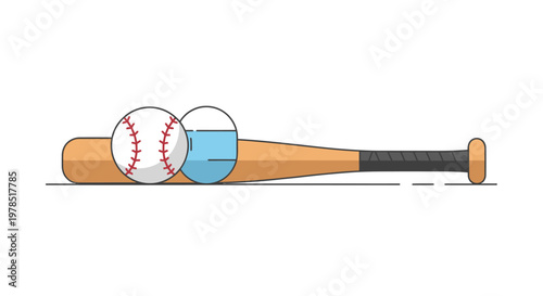 Illustration of a baseball bat with two baseballs resting on it, flat design style