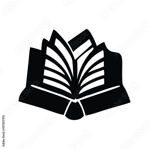 Stylized open book vector graphic with fanned pages, a universal symbol representing knowledge, education, learning, literature, and intellectual pursuit