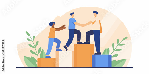 Teamwork and support people helping each other climb to success