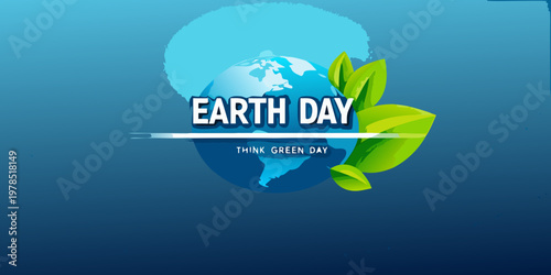 Earth day celebration with a globe leaves and environmental message