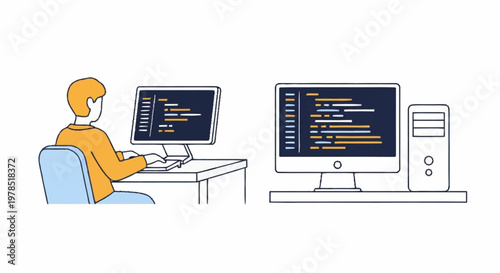 Illustrative depiction of software developers working on coding projects.