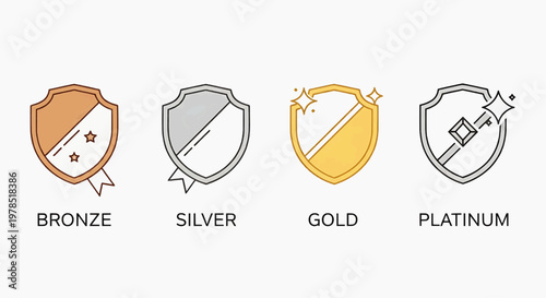 Four medal icons with bronze, silver, gold, and platinum labels are shown