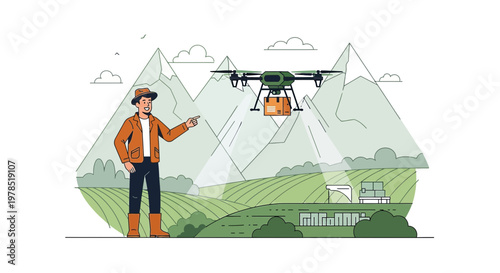 Precision farming drone delivery system enhancing agricultural efficiency in rural landscape