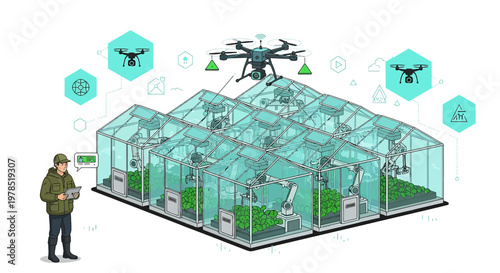 Precision farming with drone oversight and robotics in greenhouses for automated crop management
