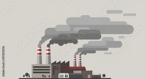Industrial Pollution - Factory Emissions and Environmental Impact Illustration.