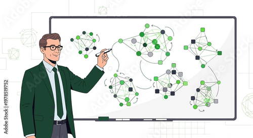 Presentation of Business Concepts on a Whiteboard with a Visual Explanation Graphic Design