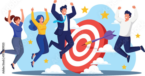 People celebrating hitting a target with a dart successfully