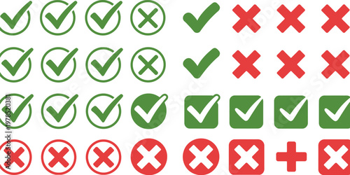 Green Checkmarks and Red Crosses Symbols