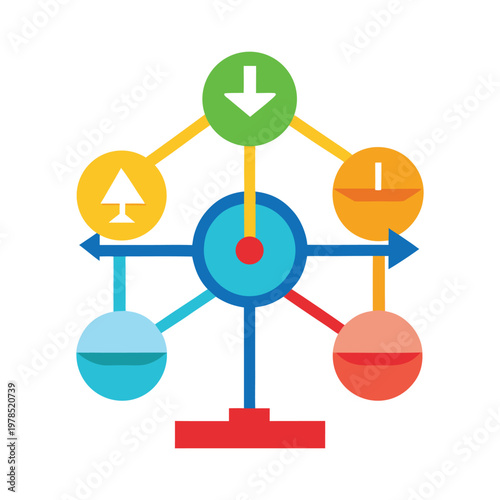 Abstract Network, Balance, and Data Flow Icon Set Vector Illustration