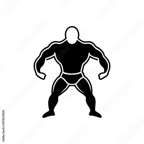 A muscular bodybuilder in a wide-legged stance pose