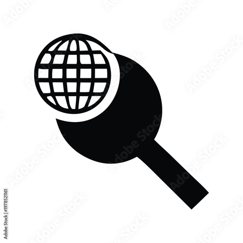 Global microphone icon representing broadcasting, communication, or news reporting with a worldwide reach, symbolizing international media