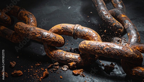 Close up of rusty chains breaking apart on a dark background for Tiradentes Day celebration