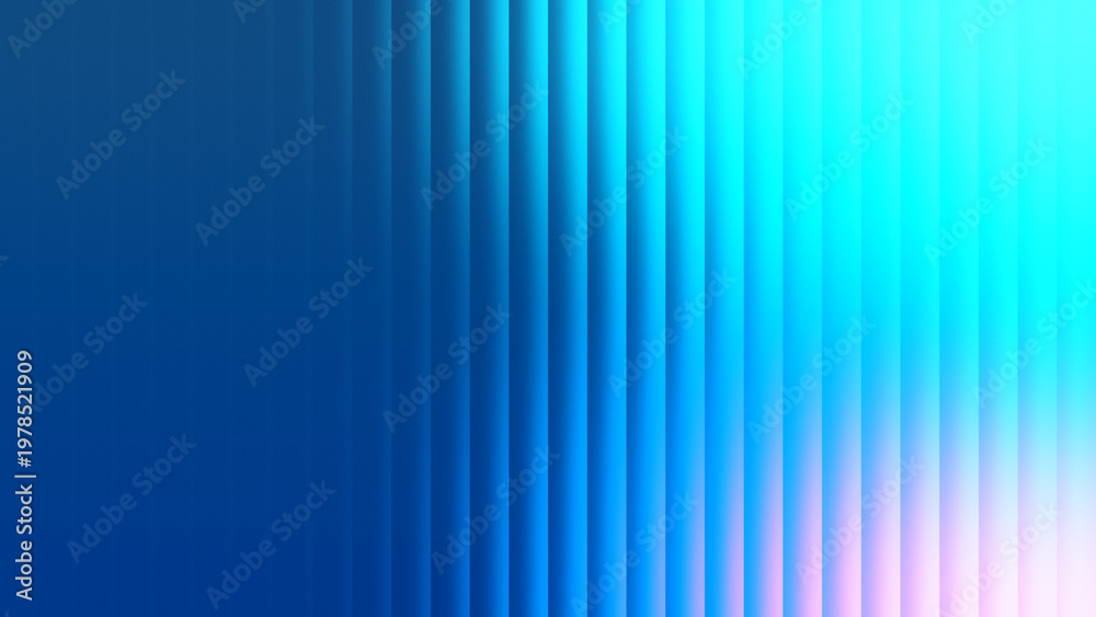 Fototapeta premium Smooth glossy vertical lines reflection on a ribbed glass background in blue, cyan, navy, and dark for creative visuals