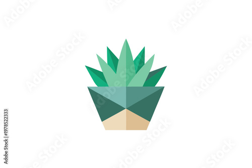 Stylized agave plant in polygonal teal planter with cream base for modern home decor themes