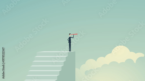 business finance. Successful vision concept with icon of businessman and telescope, Symbol leadership, strategy, mission, objectives