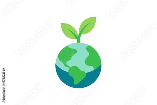 Green plant growing out of earth planet, earth day environmental protection concept