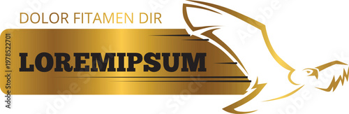 Striped yellow ribbon with the text lorem ipsum and a decorative feather