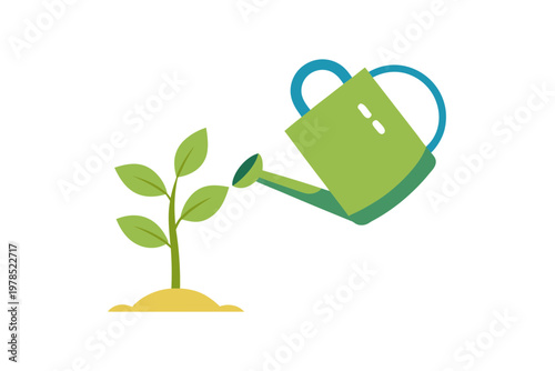 Watering plant with watering can on transparent background concept of growth and care