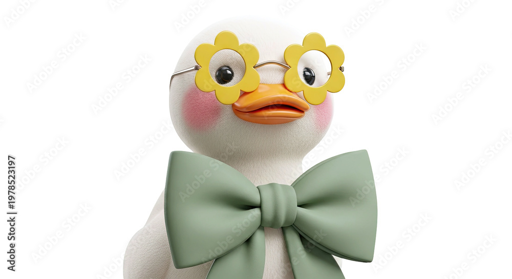 Fototapeta premium Cute Duckling with Flower Glasses and Bow Tie