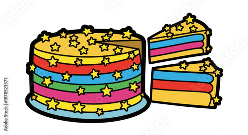 Colorful layered cake with stars.