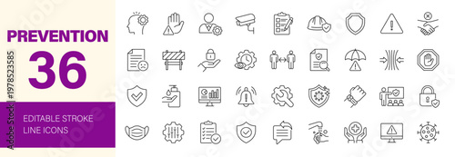Prevention icon set. Editable line icons. Vector illustration.