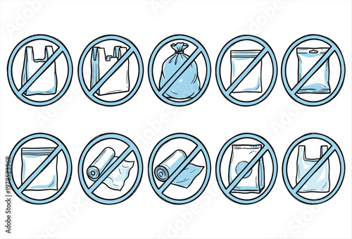 No Plastic Icons Pack – Environmental Protection & Sustainability Signs