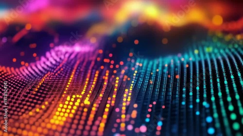 Abstract Lightscape: A mesmerizing display of radiant dots and undulating waves of color creates a vibrant, energetic visual spectacle. 