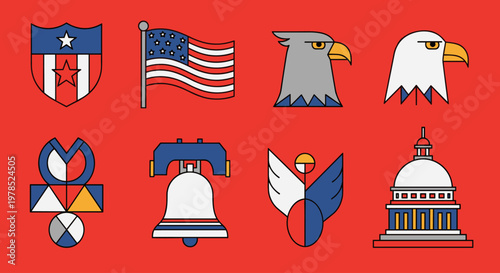 American patriotic symbols icons set.