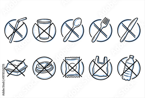 No Plastic Icons Pack – Environmental Protection & Sustainability Signs