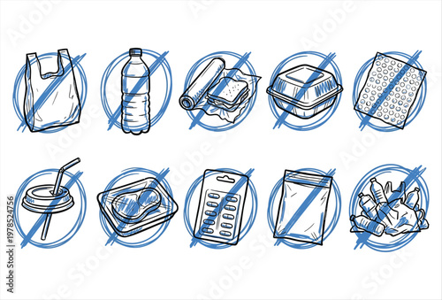 No Plastic Icons Pack – Environmental Protection & Sustainability Signs